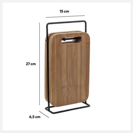 Lot de 4 planches à tartiner / tapas en bambou avec support en métal