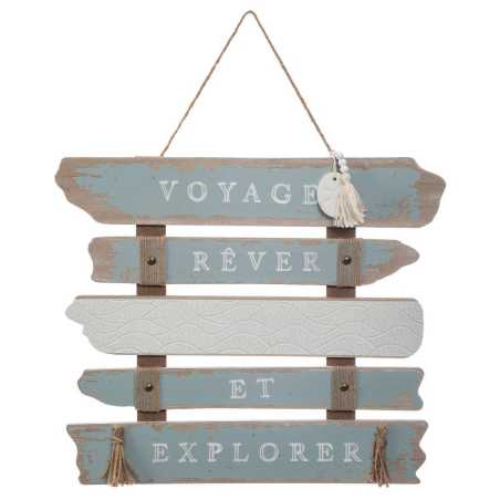 Déco murale "Voyager Rêver et Explorer" Bois, 36x32,5 cm