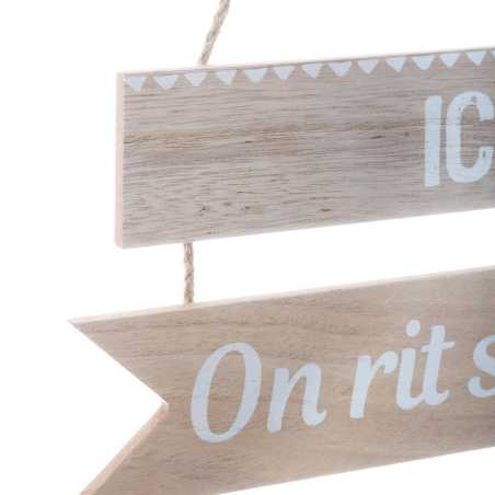 Déco murale "Ici... On rit souvent On se surprend On s'aime On se pardonne On se console" Bois, 30x74 cm