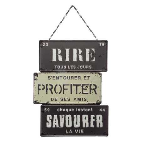 Déco murale "Rire tous les jours, s'entourer et profiter de ses amis, chaque instant savourer la vie" Métal, 26x34 cm