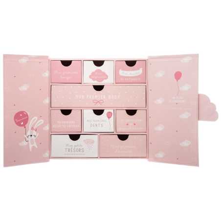 Coffret cadeau de naissance rose "Royaume des souvenirs"