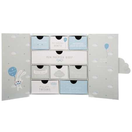 Coffret cadeau de naissance bleu "Royaume des souvenirs"