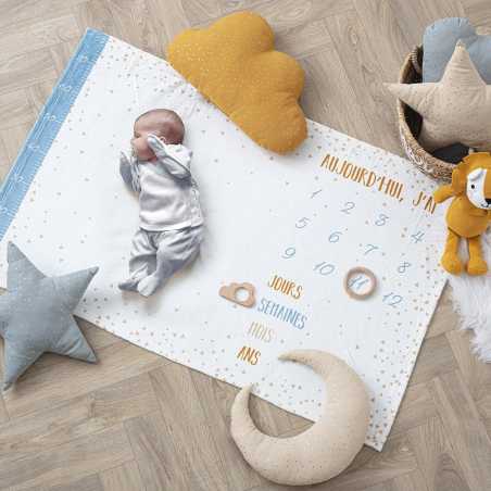 Couverture étape / Tissu de fond photo bébé bleu "Étoiles" 120x80 cm"