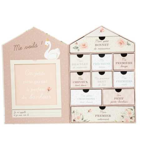 Coffret de naissance maison "Cygne" Rose, H.30,5 cm