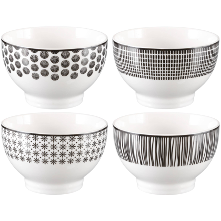 Lot de 4 Mugs 50cl Ø13cm en porcelaine "noir et blanc"