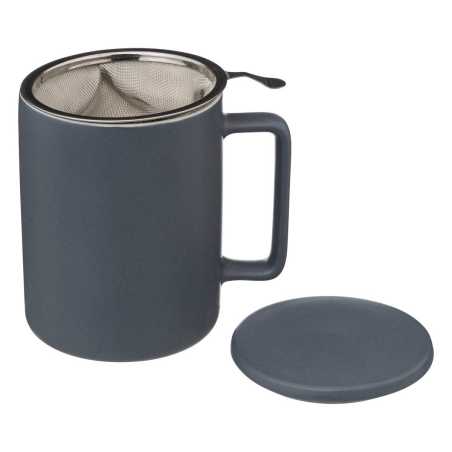MUG TISANIERE BLEU 40CL EN PORCELAINE AVEC COUVERCLE