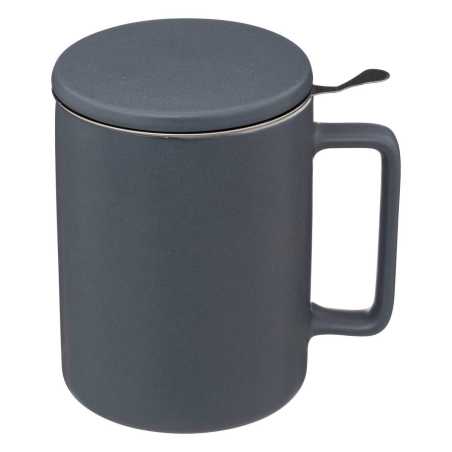 MUG TISANIERE BLEU 40CL EN PORCELAINE AVEC COUVERCLE