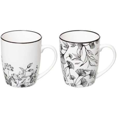Lot de 6 mugs 340ml Floral "noir et blanc"