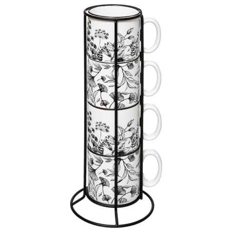 Rack 4 Mugs 240ml Floral "noir et blanc"
