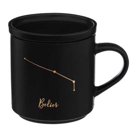 Mug / Tasse astrologie 450ml avec couvercle - signes du zodiaque - Horoscope - noir, doré