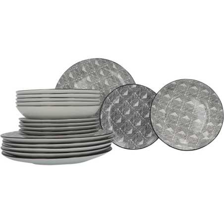 SERVICE DE TABLE 18 PIECES "ETNIC" NOIR ET BLANC