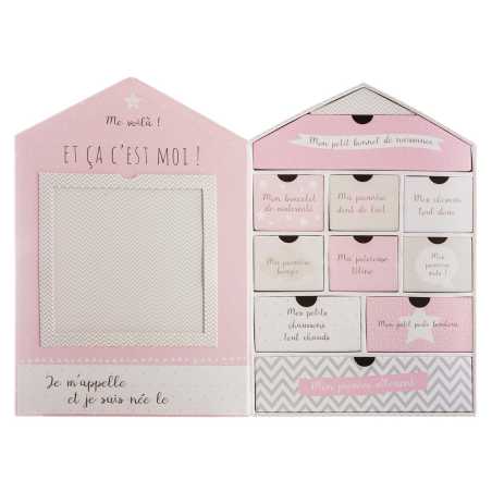 Coffret de naissance Maison "Bienvenue chez toi Baby Girl" rose 21x31 cm