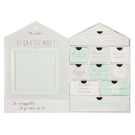 Coffret de naissance Maison "Bienvenue chez toi Baby Boy" vert 21x31 cm