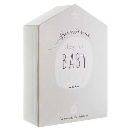 Coffret de naissance Maison "Bienvenue chez toi Baby Boy" vert 21x31 cm