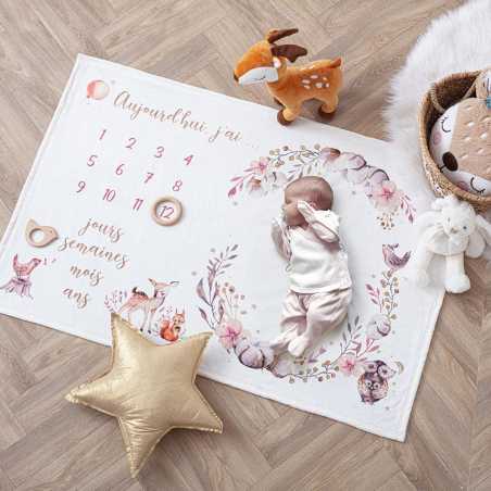 Couverture étape bébé "Forêt" 120x80 cm, rose