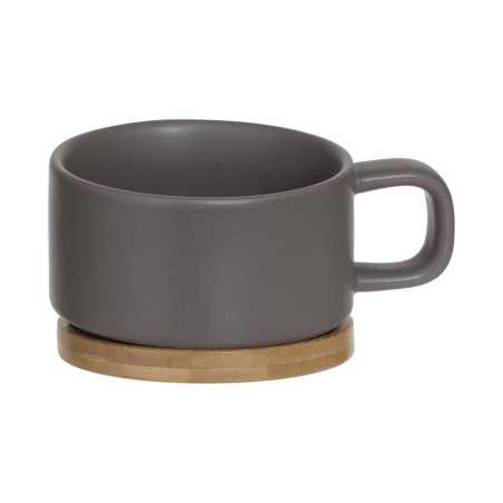 Théière solitaire en céramique 40cl taupe avec filtre et sous-tasse en bambou