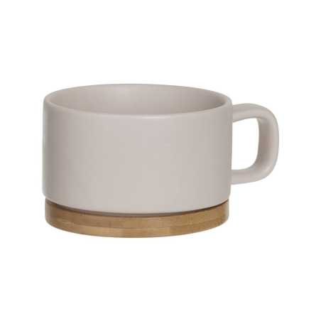 Théière solitaire en céramique 40cl sable avec filtre et sous-tasse en bambou