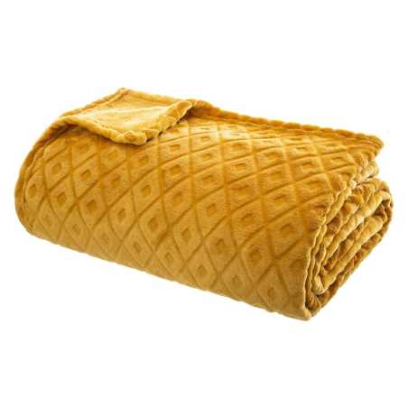 Plaid "3D Losange" flanelle Jaune moutarde, 180x230 cm
