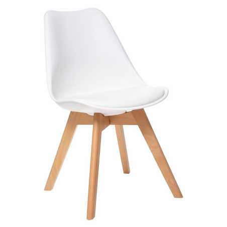 Chaise style scandinave, pieds hêtre, Blanc