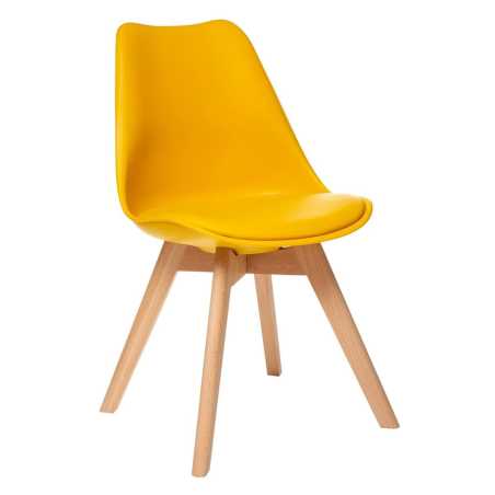 Chaise style scandinave, pieds hêtre, Jaune