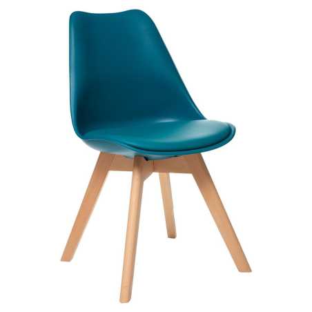 Chaise style scandinave, pieds hêtre, Bleu canard
