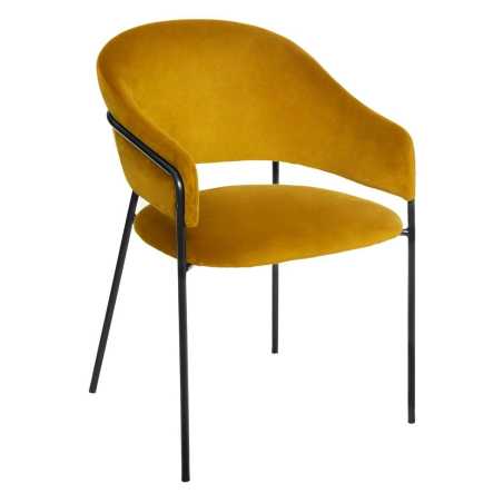 Fauteuil de table / Chaise simplissime avec pieds en métal, jaune moutarde