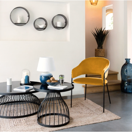 Fauteuil de table / Chaise simplissime avec pieds en métal, jaune moutarde