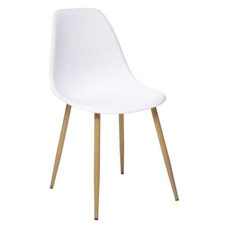Chaise style scandinave avec pieds en métal façon bois, Blanc