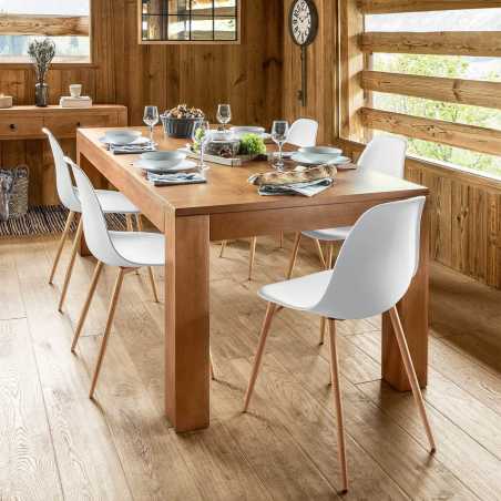 Chaise style scandinave avec pieds en métal façon bois, Blanc