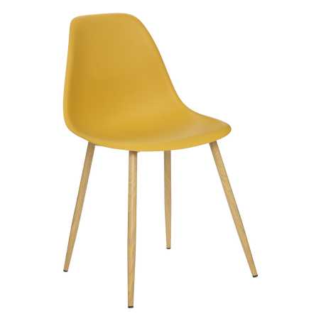 Chaise style scandinave, pieds métal façon bois, Jaune moutarde