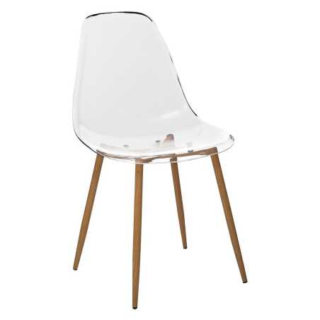 Chaise style scandinave, pieds métal façon bois, Transparente