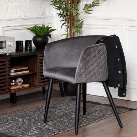 Fauteuil de table / chaise, Velours, Gris ardoise