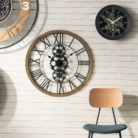 Horloge mécanique Bois et métal, Ø 37 cm