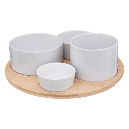 Set apéritif "White" 5 pièces - bambou et porcelaine