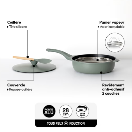 "La Sauteuse" fonte d'aluminium vert, 28cm