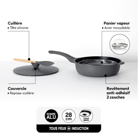 "La Sauteuse" fonte d'aluminium gris, 28cm