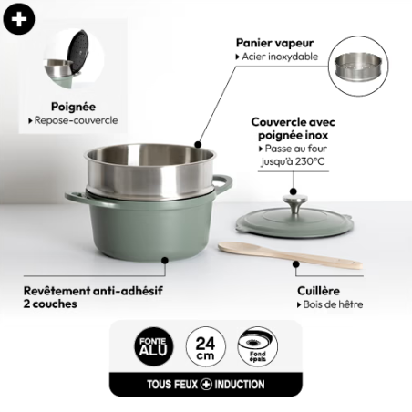 "La Cocotte" fonte d'aluminium vert, 24cm