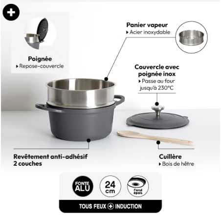 "La Cocotte" fonte d'aluminium gris, 24cm