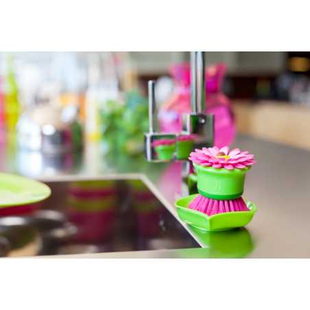 BROSSE VAISSELLE AVEC SUPPORT FLOWER POWER ROSE VIGAR 6482