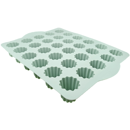 MOULE POUR 30 CANNELÉS 30,6 x 23,2 x 4CM EN SILICONE VERT AVEC POIGNÉE