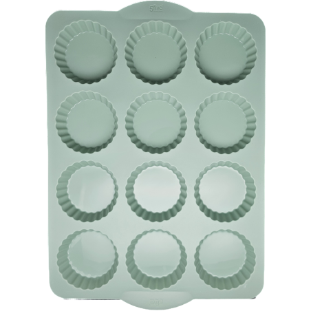 MOULE POUR 12 TARTELETTES / MINI QUICHES 37,2 x 26 x 2,2CM EN SILICONE VERT AVEC POIGNÉE