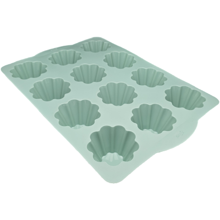 MOULE POUR 12 BRIOCHETTES 34,5 x 23,2 x 4CM EN SILICONE VERT AVEC POIGNÉE