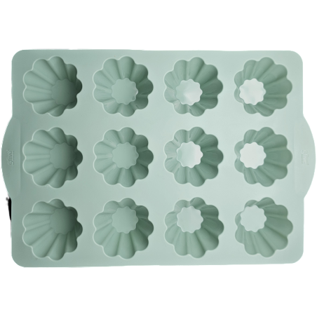 MOULE POUR 12 BRIOCHETTES 34,5 x 23,2 x 4CM EN SILICONE VERT AVEC POIGNÉE