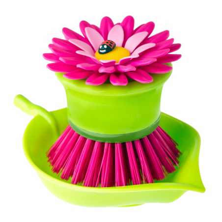 BROSSE VAISSELLE AVEC SUPPORT FLOWER POWER ROSE VIGAR 6482