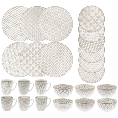 🌿 Service vaisselle 24 pièces Sandy – Porcelaine élégante taupe et beige pour 6 personnes
