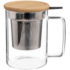 Tisanière en verre borosilicate avec infuseur inox et couvercle en bambou - 45 cl