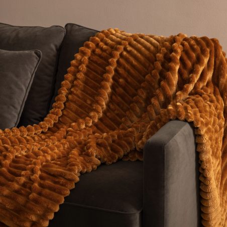 Plaid en Flanelle "Matías" - Doux, Chaud et Certifié Oeko-Tex - 170 × 130 cm - Cumin