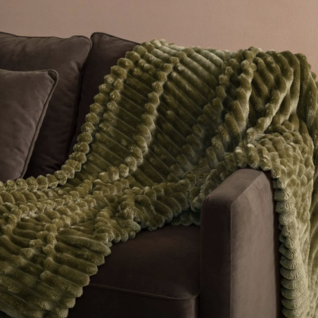 Plaid en Flanelle "Matías" - Doux, Chaud et Certifié Oeko-Tex - 170 × 130 cm - Vert Kaki