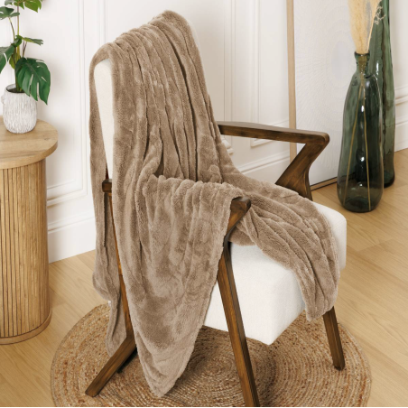 Plaid "Opal" - Sherpa Ultra Doux, Certifié Oeko-Tex - 170 × 130 cm - Beige