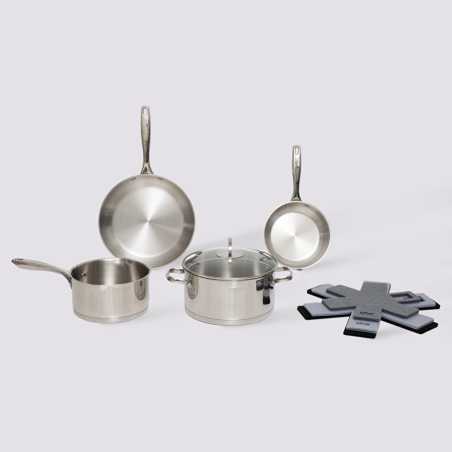 Batterie de cuisine inox premium - 4 pièces + 6 protections - Résilience